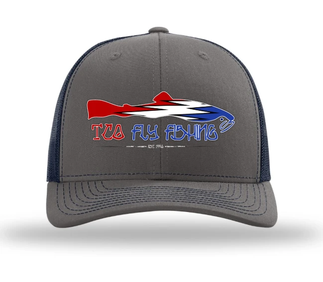 TCO Fly Shop Steal Your Fish Trucker - Charcoal/Columbia Blue Socks Hats Gloves